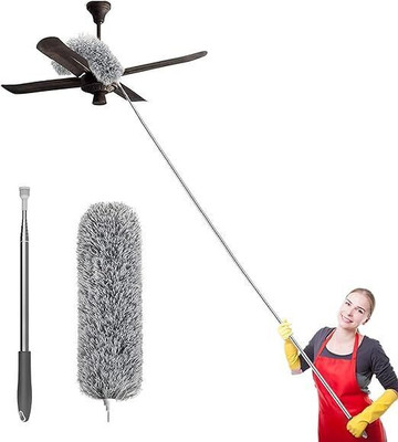 GreenMaid Long Handle Microfiber Feather Ceiling Duster For Dust Cleaning Extendable Pole Wet and Dry Duster Set