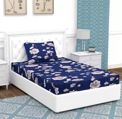 TURIYA Microfiber Single Flat 180 TC Floral Bedsheet(Pack of 1, Blue)