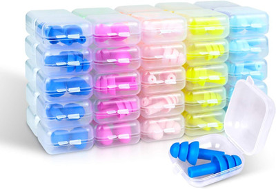 Eltihr 50 Pair Ear Plugs for Sleeping Noise Cancelling,Reusable Silicone Sound Blocking Ear Plug & Nose Clip(Multicolor)