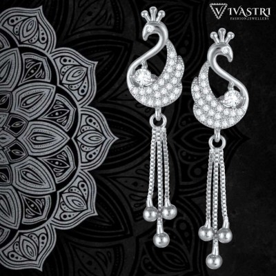 VIVASTRI Vivastri's Premium Rhodium Plated CZ Decorated Peacock Style Drop Earrings Cubic Zirconia Alloy Drops & Danglers