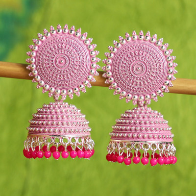 Anika's Creation Traditional Enamelled Gold Plated Partywear Light Weight Jhumka , Pearl Alloy Jhumki Earring