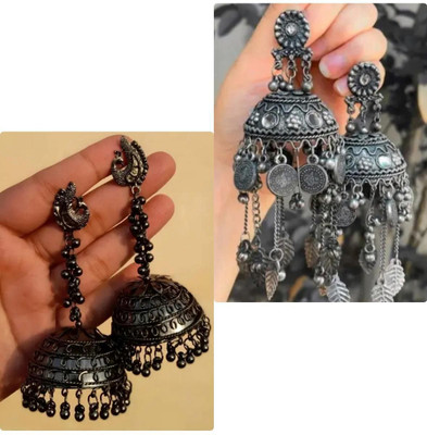 OXICRAFT Oxidised Black Metal Jhumka Earrings_PO2 Alloy Earring Set