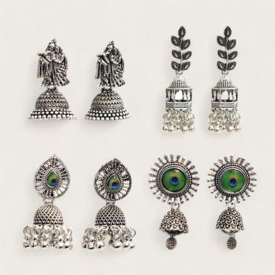 GoldNera 4 Pair Oxidized Silver Jhumki | Antique Fashion earrings | Hangings Designs German Silver Drops & Danglers, Jhumki Earring