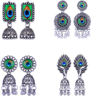 VIVASTRI Vivastri's Antique Oxidised Jhumka Earring Combo set (4 Pair Earring) German Silver Jhumki Earring