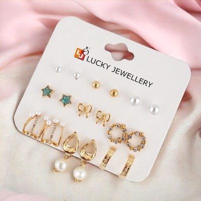 Lucky Jewellery LUCKY JEWELLERY 9 Pair Combo Set Of Earring for Women & Girls (195-CHEX-1013B-9) Metal Earring Set