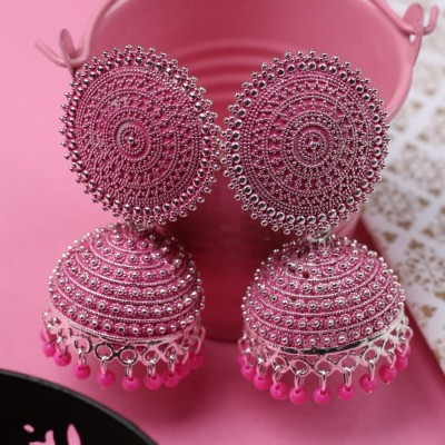 house of common Latest Kundan Jhumka earrings For Woman Pink Color Alloy Jhumki Earring