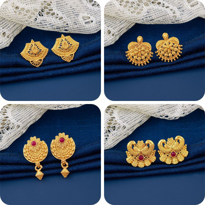 LALA LUXURY bestseller Combo of 4 Traditional Brass Earring Set
