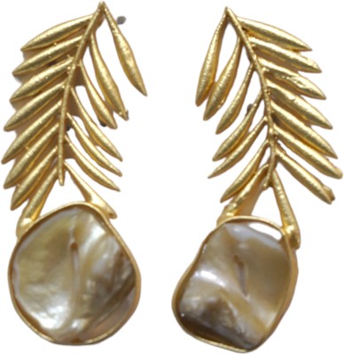 JHUMKARANI 18k Gold Plated MOP Leaf Earrings With Mother of Pearl Stone Pure Brass Stud Earring