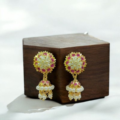 Rekha Jewellery Single Layer Red Diamond Copper Jhumki Earring