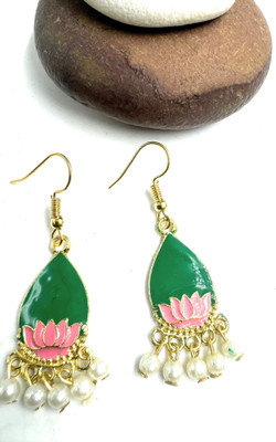 UWISH UW MEENAKARI DROP GRN PNK EARRING Alloy Drops & Danglers