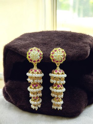 Rekha Jewellery Red Triple Layer Red Pearl Copper Jhumki Earring