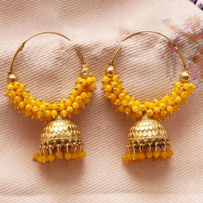 KanGen Villa Creation South Indian Ethnic Aqua Blue Color Oxidized Hoop Jhumka Earrings for Women Pearl Alloy Jhumki Earring, Drops & Danglers, Chandbali Earring