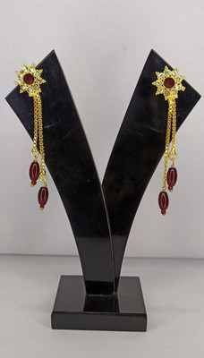 MK Gallery Red Beaded Red And White Stone Earrings Cubic Zirconia Copper Drops & Danglers