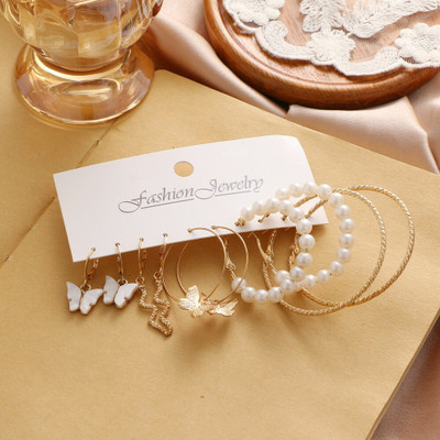 Vembley Vembley Combo Of 5 Golden Butterfly and Pearl Big Hoop Earrings Alloy Hoop Earring