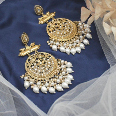 HATRENDZ Stylish & Trendy Pearl, Moonstone Alloy, Brass Jhumki Earring