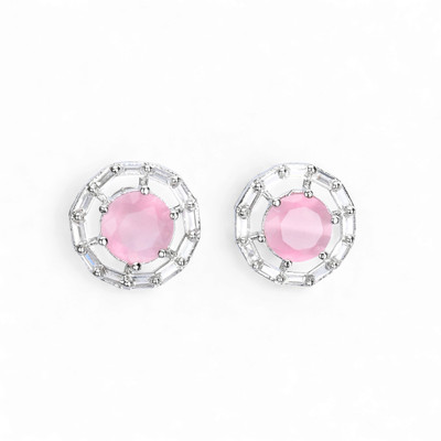 AanyaCentric Silver Plated AD Cubic Zirconia Brass Stud Earring
