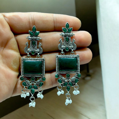 Antico Jaipuri Silver Oxidised Jhumka Earrings for Girls and Women. Beads Alloy Jhumki Earring, Drops & Danglers, Chandbali Earring