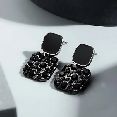 neze NZ 47 Latest Black Square Crystal Drop Fashion Stylish And Fancy Earrings Alloy Drops & Danglers