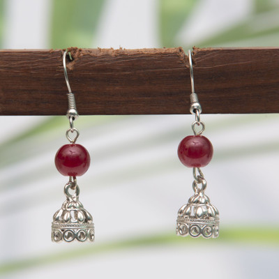 Jamleen Gallery Boho Chic Oxidised Jhumka Earrings with Bold Maroon Beads Alloy Drops & Danglers