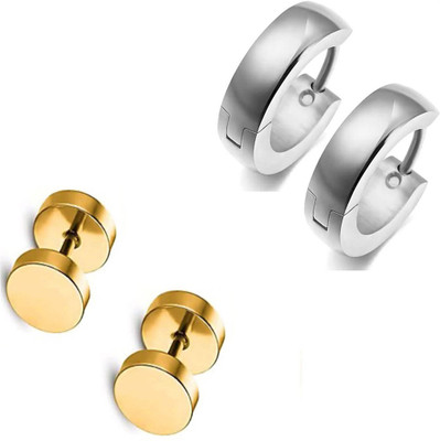ShobhRam 2 Pair Combo Stainless Steel Earrings for Men and Boys FLIComSTEa-52 Metal Stud Earring
