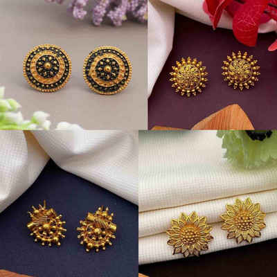 SIMANDHAR ART Combo of 4 Traditional Gold Plated Earrings for Women & Girls Brass Jhumki Alloy Earring Set