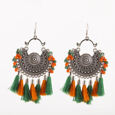 Jamleen Gallery Orange Green Pompom Jhumkis Earrings Oxidised Jhumki Earring for Women and Girls Alloy Drops & Danglers