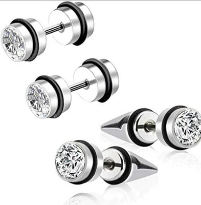 vien Diamond-Studded Cone Shape Silver Plated Single Stud Earring For Unisex Cubic Zirconia Stainless Steel Stud Earring