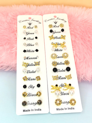 Balasundri Pack of 24 Earring Pairs Simple Mix Design Ear Stud Casual Ear Tops for Girls Cubic Zirconia Alloy Stud Earring, Rhinestone Studs, Earring Set