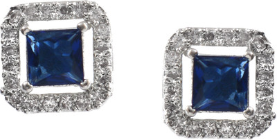 Pallavi Creation Earrings Silver Plated Square Tops Ad Cz Multi-Color Stones Boxy Design Stud Cubic Zirconia, Crystal Brass Stud Earring