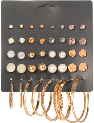Oulik Set Of 20 Pairs Of Stud & Hoop Earrings For Girls & Women Alloy Earring Set