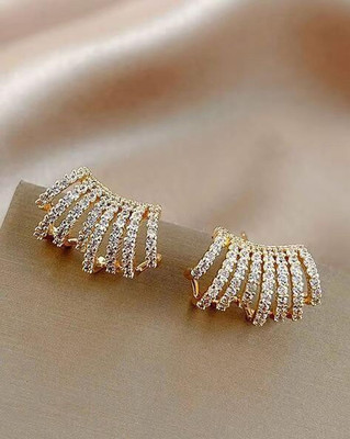 Sangam Divine Korean 8 Lines Gold Platted American Diamond for Girls and Women Alloy Stud Earring