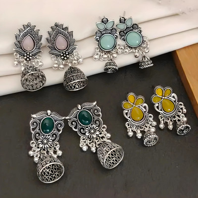 Janki Creation Onyx Alloy Chandbali Earring, Drops & Danglers, Jhumki Earring, Stud Earring