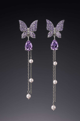 pas Korean design butterfly shape earrings for women & girls Beads, Crystal, Cubic Zirconia Alloy Rhinestone Studs, Plug Earring, Earring Set