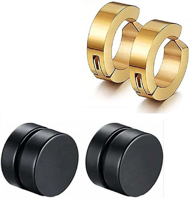 ShobhRam 2 Pair Combo Non Piercing & Magnetic Earrings for Men FLIComNonPearSTEa-13 Metal Magnetic Earring