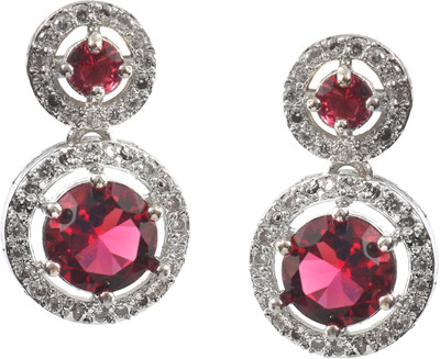 Pallavi Creation Earrings Silver Plated Drop Ad Cz Multi-Color Stones Round Drop Design Danglers Cubic Zirconia, Crystal Brass Drops & Danglers