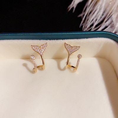 VAGHBHATT Golden Color Crystal Fish Tail Stud Earrings for Women New Fashion Jewelry Stainless Steel Stud Earring