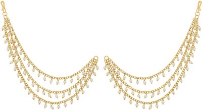 AADITA Bahubali Jhumka Earrings with Long Chain Diamond, Pearl Alloy Cuff Earring