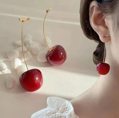 Prstein Cherry Earrings Korean Earrings Cherry For Women Red Colour Bts Collections Acrylic Drops & Danglers