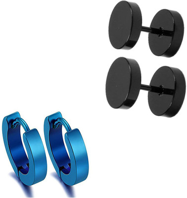 ShobhRam 2 Pair Combo Stainless Steel Earrings for Men and Boys FLIComSTEa-18 Metal Stud Earring