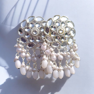 Shinecraft Trending Chandbali Mirror And Pearls Beautiful Earrings for girls & women Pearl Alloy Drops & Danglers