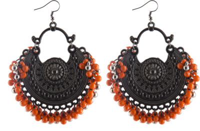 Jamleen Gallery Orange & Silver Designer Jhumki in Indian Designe Black Oxidised Jhumki Earring Alloy Drops & Danglers