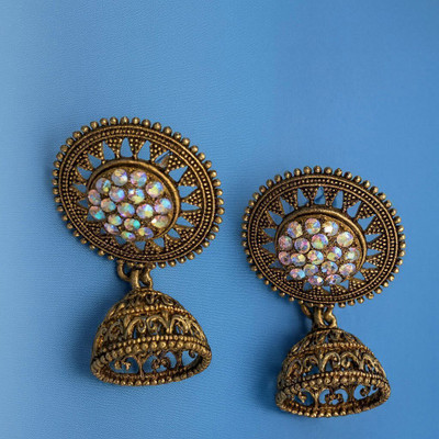 AZZURA GLANZ Women & Girls Antique Gold-Plated Floral with Stone Alloy Jhumki Earring