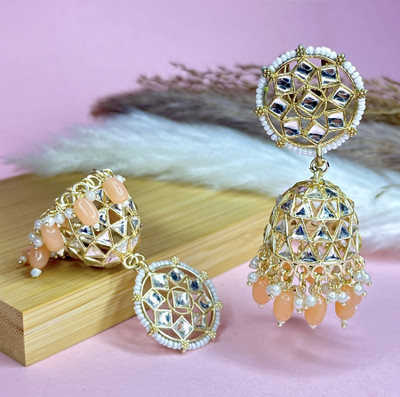 DECOLOGY Radiant Kundan Mirror Earrings with Intricate Jaal Work for Girls & Women Alloy Jhumki Earring
