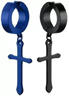 vien Jewelry Jesus Cross Earring Stainless Steel Drop Earring (BLUE/BLACK) Metal Drops & Danglers