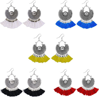 Jamleen Gallery Combo Offer Oxidised Multicolor Tassel Earrings Pack of 5 For Women And Girls Alloy Drops & Danglers
