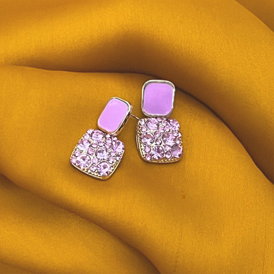 Origene Elegant Korean Pastel Pink & Gold Earrings Crystal Alloy, Enamel Earring Set