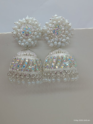 Misba Premium Collections White Rainbow stone Jhumka earrings for women Beads, White Zircon, Pearl Alloy Jhumki Earring