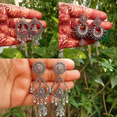 Aadvik Collections Traditional Silver Oxidized jhumki Earring Combo pack of 3 For Women & Girls Alloy Jhumki Earring