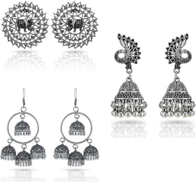 Charms 3 Combos of Oxidised Silver Earrings Alloy Stud Earring, Jhumki Earring