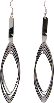 RR Traders Long wired elliptical designed silver polished earrings having typically feature Alloy Drops & Danglers, Earring Set